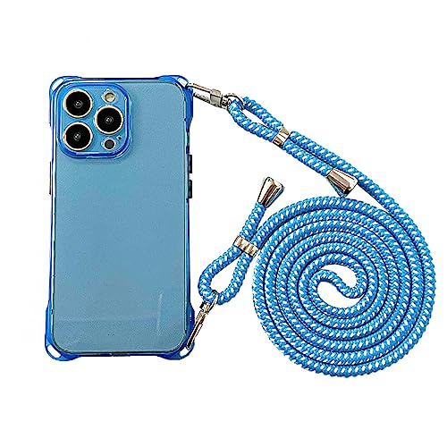 Bakicey Handykette für iPhone 14 Pro Transparent Hülle Abnehmbar Necklace Kordel Handyhülle Ultra dünn Kameraschutz TPU Bumper zum Umhängen Schutzhülle mit Band Case für iPhone 14 Pro, Blau von Bakicey