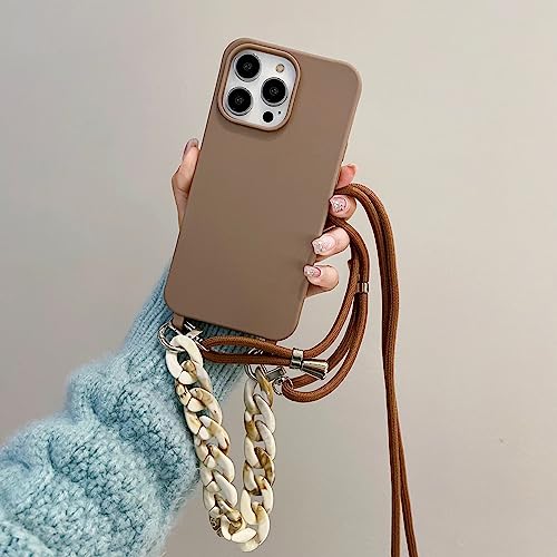 Bakicey Handykette für iPhone 15 Pro Max Hülle - Smartphone Necklace Handyhülle mit Band Transparent Schutzhülle Stossfest - Schnur mit Case zum Umhängen in Khaki von Bakicey