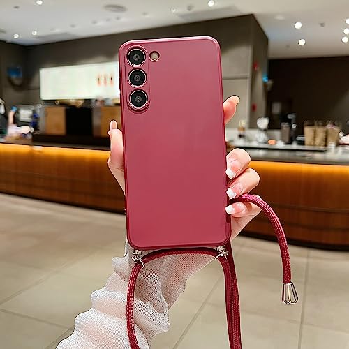 Bakicey Handykette kompatibel mit Samsung Galaxy A54 5G Hülle Silikon HandyHülle, Necklace Hülle mit Band - Schutzhülle Bumper Case Cover mit Kette zum umhängen für Galaxy A54 5G, Dunkles Kamelienrot von Bakicey