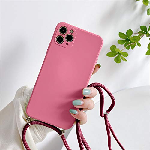 Bakicey Handykette kompatibel mit iPhone 13 Hülle Silikon HandyHülle, iPhone 13 Necklace Hülle mit Band - Schutzhülle Bumper Case Cover mit Kette zum umhängen für iPhone 13 (6,1''), Kamelie Rot von Bakicey