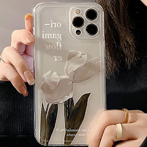 Bakicey Hülle Für iPhone 12 Pro Handyhülle Blumen Mode Schutzhülle Wellen Handyhülle Erdbeere Bumper Cover Kratzfeste Stoßfest Weich Silikon Case für iPhone 12 Pro, weiße Blumen malen von Bakicey