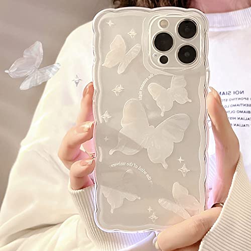 Bakicey Hülle Für iPhone 15 Plus Handyhülle Weißer Kristallschmetterling Mode Schutzhülle Wellen Handyhülle Erdbeere Bumper Cover Kratzfeste Stoßfest Weich Silikon Case für iPhone 15 Plus von Bakicey