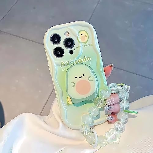 Bakicey Hülle für iPhone 12 Cute Avocado hülle mit Perlenkette Glitzer Flexibel TPU Handyhülle mit Stander Kratzfest Stoßfest Bumper Süße Schutzhülle für iPhone 12, Hellgrün von Bakicey