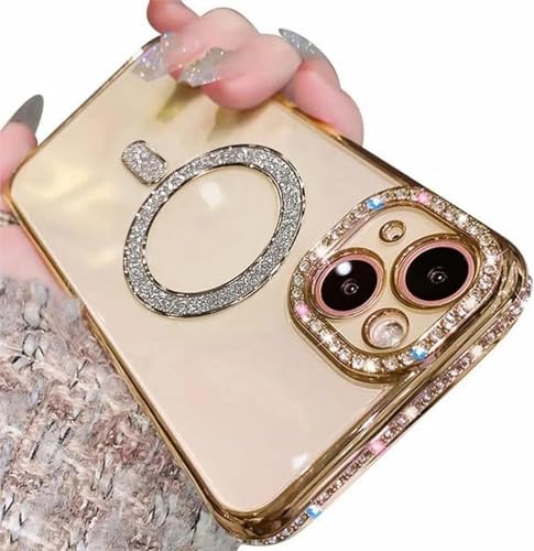 Bakicey Hülle für iPhone 13 Pro Max,Kantenbohren mit Mag-Safe TPU Handyhülle Durchsichtig Glitzer Schutzhülle Süße Kratzfest Bling Bling Luxuriös Case Cover für iPhone 13 Pro Max,Gold von Bakicey