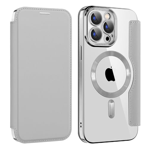 Bakicey Hülle für iPhone 14 Pro Max Klapphülle Magnetische Hülle, Kartenfach PU Leder Anti-Kratzer Handyhülle mit RFID-Sperre Schutzhülle Transparent Flip Case Cover für iPhone 14 Pro Max, Grau von Bakicey