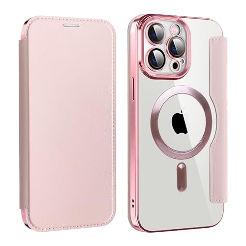 Bakicey Hülle für iPhone 14 Pro Max Klapphülle Magnetische Hülle, Kartenfach PU Leder Anti-Kratzer Handyhülle mit RFID-Sperre Schutzhülle Transparent Flip Case Cover für iPhone 14 Pro Max, Rosa von Bakicey