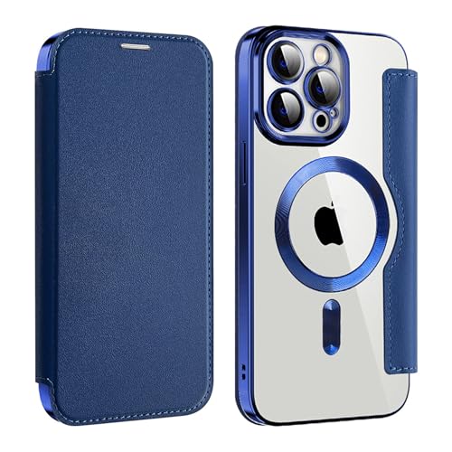 Bakicey Hülle für iPhone 15 Pro Max Klapphülle Kompatibel mit mag-Safe Kartenfach PU Leder Anti-Kratzer Handyhülle mit RFID-Sperre Schutzhülle Transparent Flip Case für iPhone 15 Pro Max, Marineblau von Bakicey