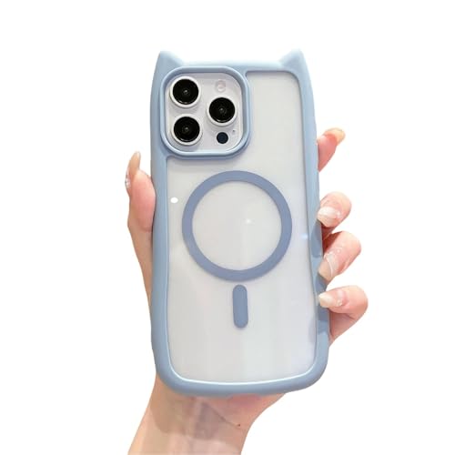 Bakicey Hülle für iPhone 16,Katzenohren Kompatibel mit Mag-Safe TPU Handyhülle Durchsichtig Schutzhülle Süße Transparent Kratzfest Case Cover für iPhone 16,Blau von Bakicey