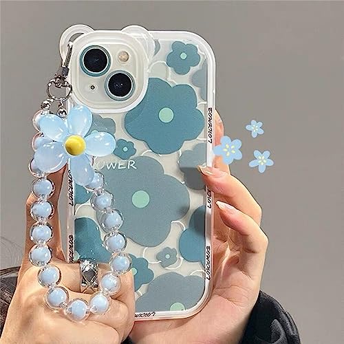 Bakicey Kompatibel mit iPhone 11 Hülle mit Perlen Armband Design Aesthetic Blumen Wellen Niedlich Handyhülle Mädchen Süßes Muster Glitzer Pearl Kameraschutz Case für iPhone 11, Blau von Bakicey