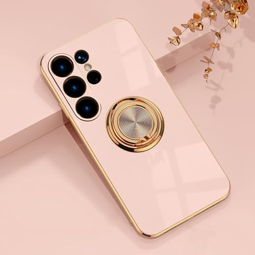 Bakicey Kompatibel mit Samsung Galaxy S24 Ultra Hülle mit 360 Grad Ring Ständer Handyhülle Schutzhülle Fingerhalter Magnetischer Autohalterung Stoßfest Hülle Case für Samsung S24 Ultra, Hellrosa von Bakicey