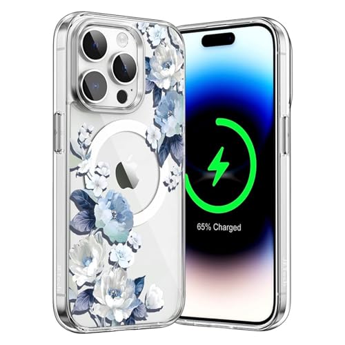 Bakicey Kompatibel mit iPhone 13 Pro Hülle,Durchsichtig Gebrochene Blumen mit Mag-Safe Schutzhülle TPU Mädchen Kratzfest Case Cover für iPhone 13 Pro,Blaue Sträußchen von Bakicey