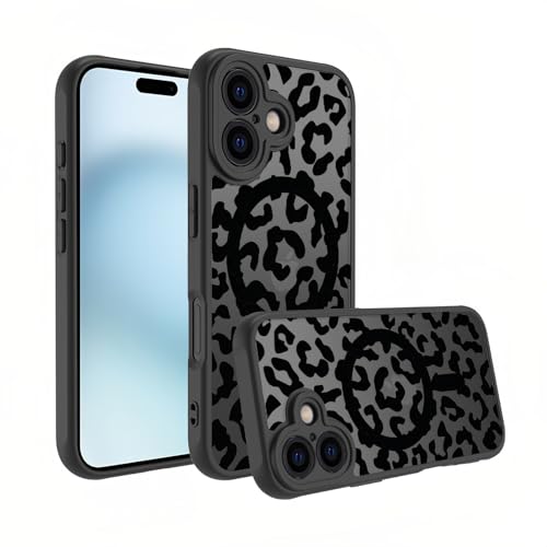 Bakicey Kompatibel mit iPhone 14 Pro Hülle,Schwarz Matt Gebrochene Blumen Druck Durchscheinend Mag-Safe PC Schutzhülle Mädchen Kratzfest Case Cover für iPhone 14 Pro,Leopard von Bakicey