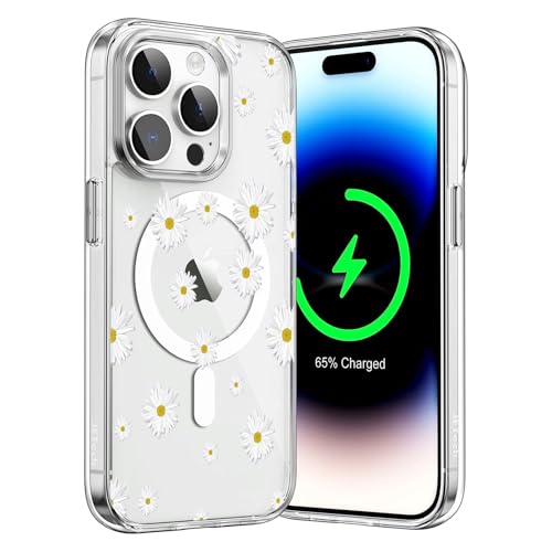 Bakicey Kompatibel mit iPhone 15 Plus Hülle,Durchsichtig Gebrochene Blumen mit Mag-Safe Schutzhülle TPU Mädchen Kratzfest Case Cover für iPhone 15 Plus,Little Daisy von Bakicey