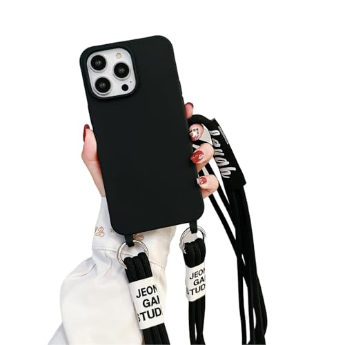 Bakicey Kompatibel mit iPhone 16 Pro Max Hülle,Süßigkeiten Color Liquid Silikon Schutzhülle mit Kordel Zum Umhängen Schultergurt Kratzfest Case Cover für iPhone 16 Pro Max,Schwarz von Bakicey
