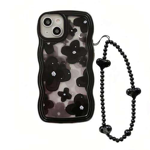 Bakicey Kompatibel mit iPhone X Hülle,Große Welle Schwarz Blume Flexible TPU Schutzhülle mit Süße Schwarzes Armband Mädchen Kratzfest Case Cover für iPhone X,Blume von Bakicey