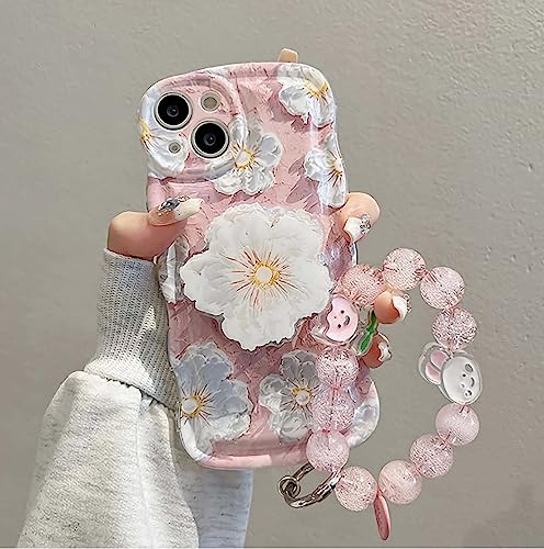 Bakicey für iPhone XR Hülle mit Perlen Band Ölgemälde Blumen Muster Silikon Handyülle mit Stander Floral Mädchen Frauen Weiche TPU Kratzfest Schutzhülle Case für iPhone XR, Rosa von Bakicey