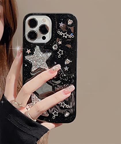 Bakicey hülle für iPhone 12 Mini, Glitzer Stern Aesthetic Handyhülle Weiche Silikon Kratzfest Schutzhülle Stilvoll Crystal Frauen Stoßfeste Case Cover für iPhone 12 Mini, Schwarz von Bakicey