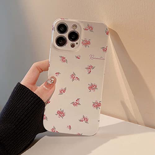 Bakicey für iPhone 13 Handyhülle Aesthetic Blumen Matte PC Hardcase hülle Dünn Glitzer TPU Kratzfest Schutzhülle Mode Mädchen Kameraschutz Cover Schale für iPhone 13, Weiße Rose von Bakicey