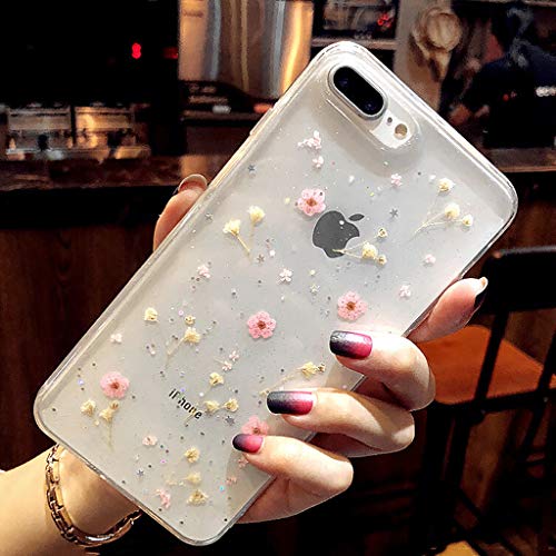 Bakicey iPhone 8 Hülle, iPhone 7 Handyhülle Getrocknete Blumen Case Kristall Gel Schutzhülle Handgefertigt Immerwährende Blume Bumper Cover Schale Schutzhülle für iPhone 8/iPhone 7 Kleine Blume Pink von Bakicey