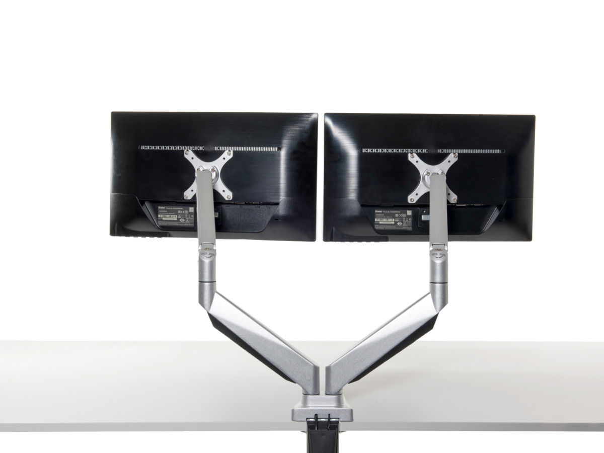 BakkerElkhuizen Dual Monitor Tischhalterung Klemme bis 27 Zoll, silber von BakkerElkhuizen