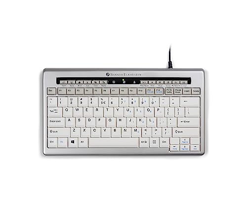 BakkerElkhuizen S-Board 840 No Hub, QWERTY US-Layout, Ergonomische kabelgebundene Kompakte Mini Tastatur, Scherenmechanik, Silber/Weiß, BNES840DNHUS von BakkerElkhuizen