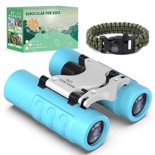 Geschenke für 3 4 5 6 7 8 9 10 11 12 Jahre Mädchen Jungen, Bakoherp 8X21 Fernglas Kinder mit Überlebensarmband, Fernglas Outdoor Spielzeug für Erkundungen, Vogelbeobachtung,Reisen(Himmelblau) von Bakoherp