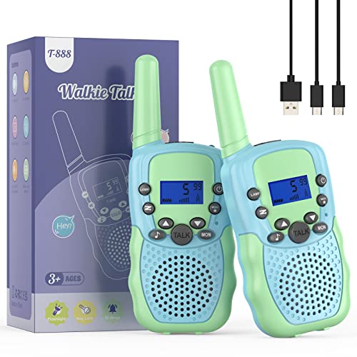 Walkie Talkie Kinder, Bakoherp Walkie Talkie Aufladbar für 3-12 Jahre Kinder, Funkgerät Kinder Wiederaufladbar mit 8 Kanäle, LED Taschenlampe, VOX Funktion für Abenteuer, Camping, Wandern von Bakoherp