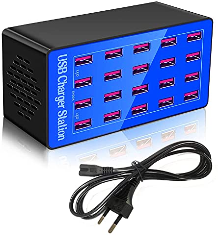 Balabaxer 20 Ports USB-Ladestation, 100 W/20 A Blau Desktop-Ladestation, USB-Ladegerät Multi Port für Smartphone, Tablet und andere USB-Geräte (Blauer Port-20) von Balabaxer