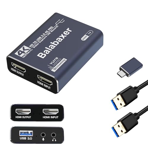 Balabaxer 4K Audio Video Capture Karte, USB3.0 ohne HDMI Kabel Full HD 1080p Erfassungsgerät für Videobearbeitung, Spieleaufzeichnung, Online-Unterricht von Balabaxer