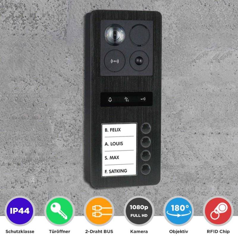 BALTER ERA IP Aufputz-Türstation Full HD RFID 2-Draht BUS 180° Weitwinkelkamera Schwarz 4 Familienhaus von Balter