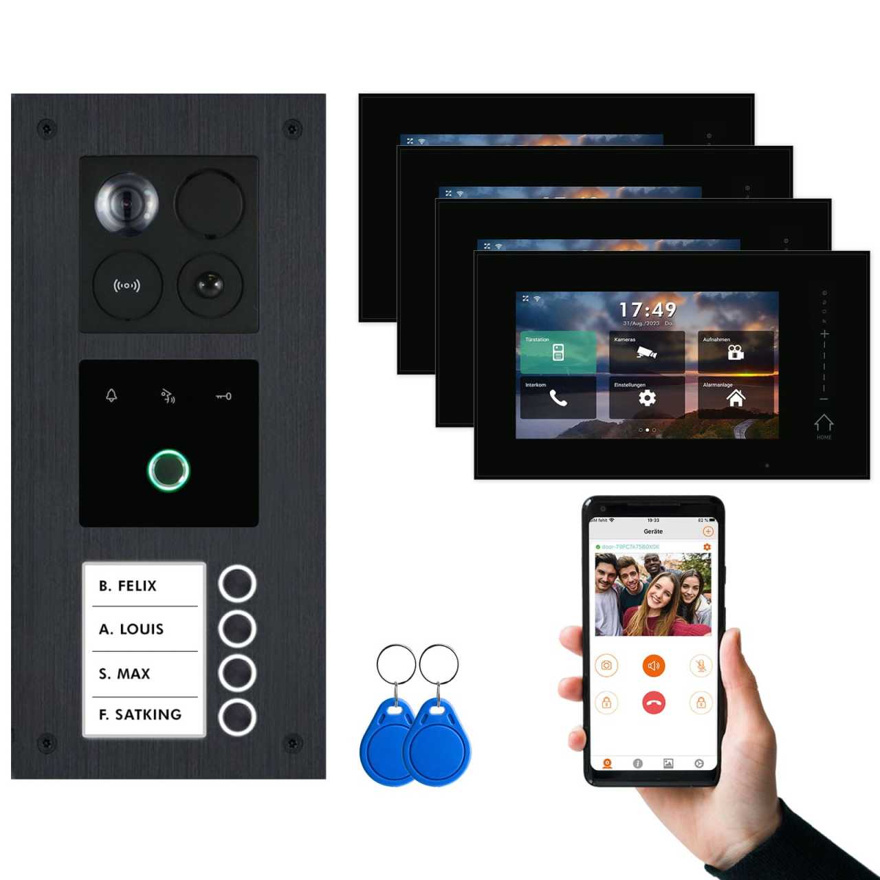 BALTER ERA IP Unterputz Video Türsprechanlagen mit Fingerprint Schwarz/Schwarz 4 Familienhaus Set 4x 7 Monitor WiFi BALTER ERA IP Unterputz Video Türsprechanlagen mit Fingerprint Schwarz/Schwarz 4 Familienhaus Set 4x 7 Monitor WiFi von Balter