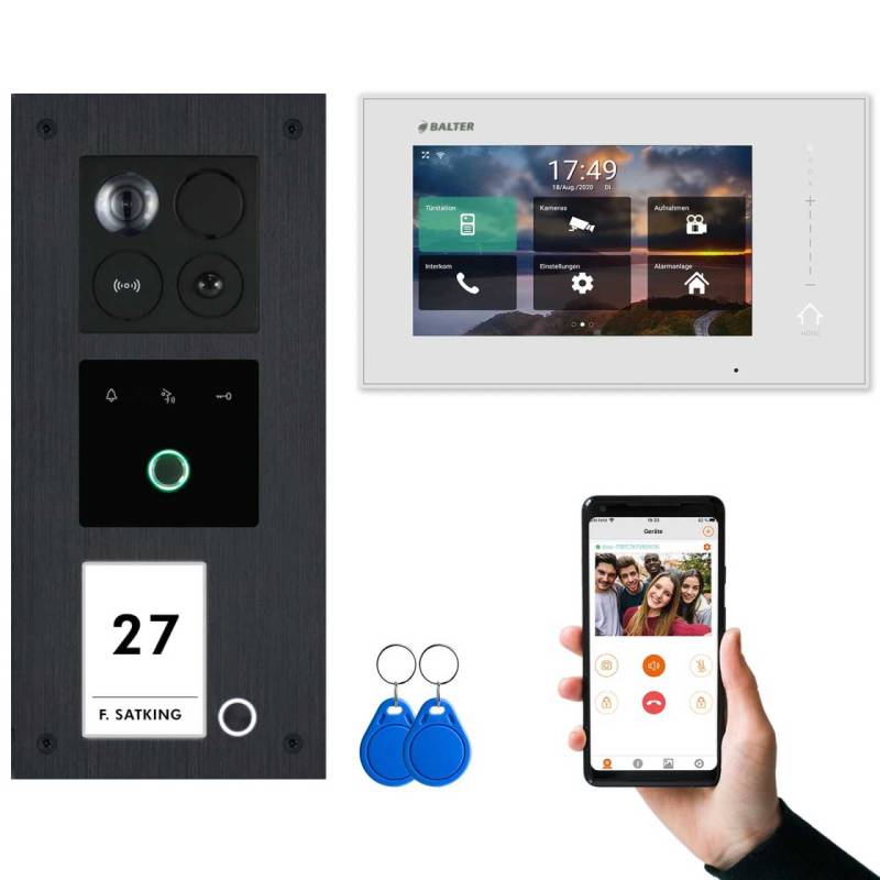 BALTER ERA IP Unterputz Video Türsprechanlagen mit Fingerprint Schwarz/Weiß 1 Familienhaus Set 1x 7 Monitor WiFi von Balter