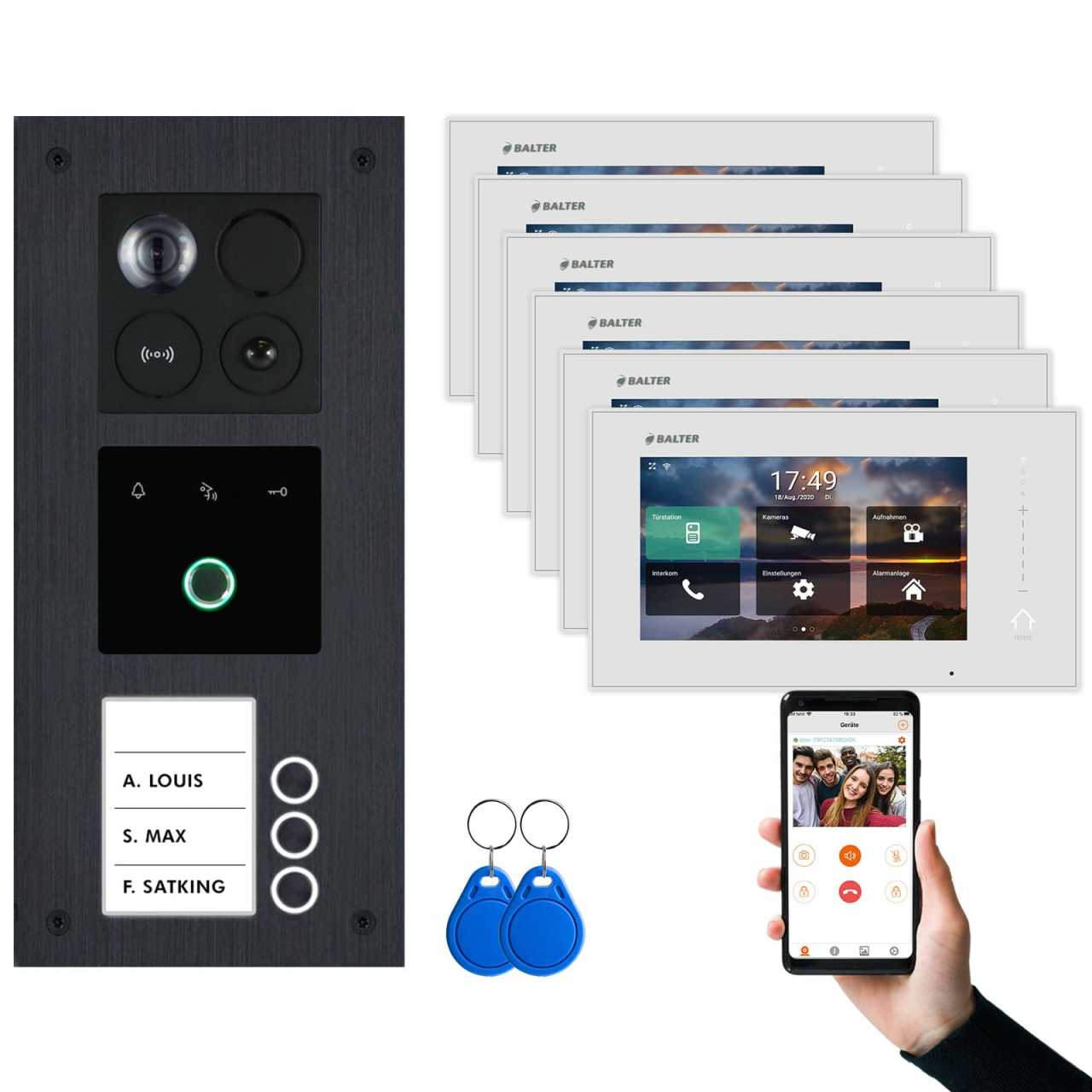 BALTER ERA IP Unterputz Video Türsprechanlagen mit Fingerprint Schwarz/Weiß 3 Familienhaus Set 6x 7 Monitor WiFi BALTER ERA IP Unterputz Video Türsprechanlagen mit Fingerprint Schwarz/Weiß 3 Familienhaus Set 6x 7 Monitor WiFi von Balter