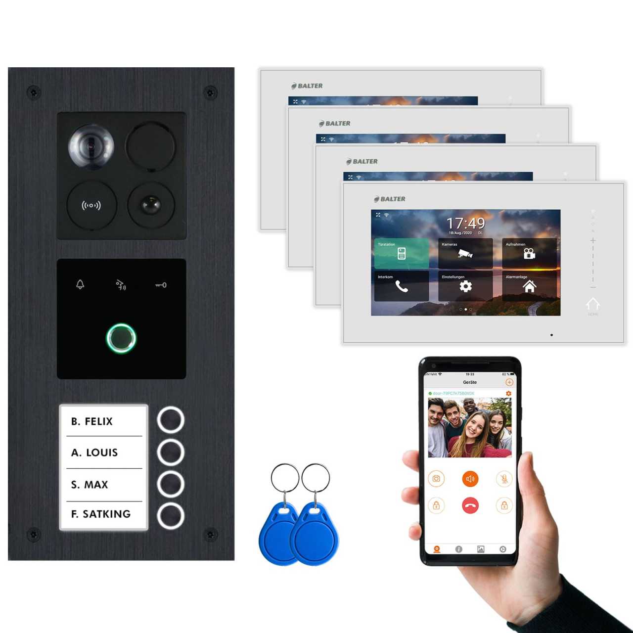 BALTER ERA IP Unterputz Video Türsprechanlagen mit Fingerprint Schwarz/Weiß 4 Familienhaus Set 4x 7 Monitor WiFi BALTER ERA IP Unterputz Video Türsprechanlagen mit Fingerprint Schwarz/Weiß 4 Familienhaus Set 4x 7 Monitor WiFi von Balter