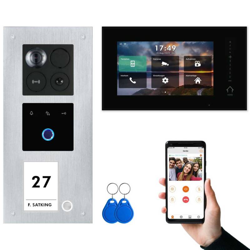 BALTER ERA IP Unterputz Video Türsprechanlagen mit Fingerprint Silber/Schwarz 1 Familienhaus Set 1x 7 Monitor WiFi von Balter