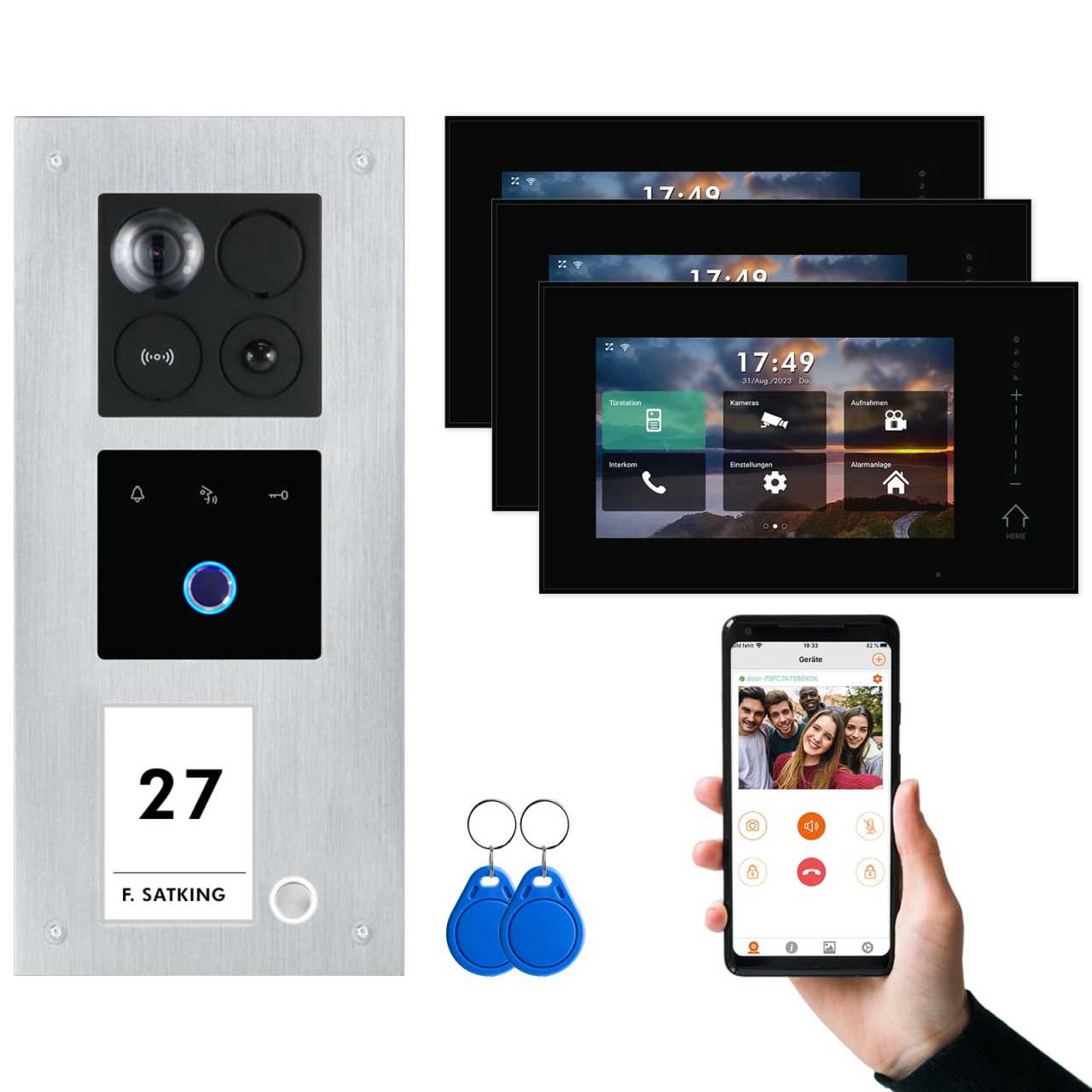 BALTER ERA IP Unterputz Video Türsprechanlagen mit Fingerprint Silber/Schwarz 1 Familienhaus Set 3x 7 Monitor WiFi BALTER ERA IP Unterputz Video Türsprechanlagen mit Fingerprint Silber/Schwarz 1 Familienhaus Set 3x 7 Monitor WiFi von Balter