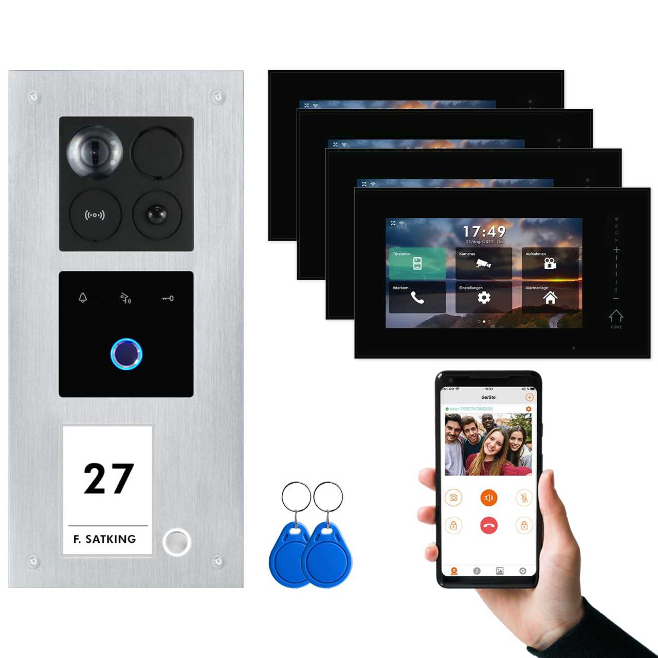 BALTER ERA IP Unterputz Video Türsprechanlagen mit Fingerprint Silber/Schwarz 1 Familienhaus Set 4x 7 Monitor WiFi BALTER ERA IP Unterputz Video Türsprechanlagen mit Fingerprint Silber/Schwarz 1 Familienhaus Set 4x 7 Monitor WiFi von Balter