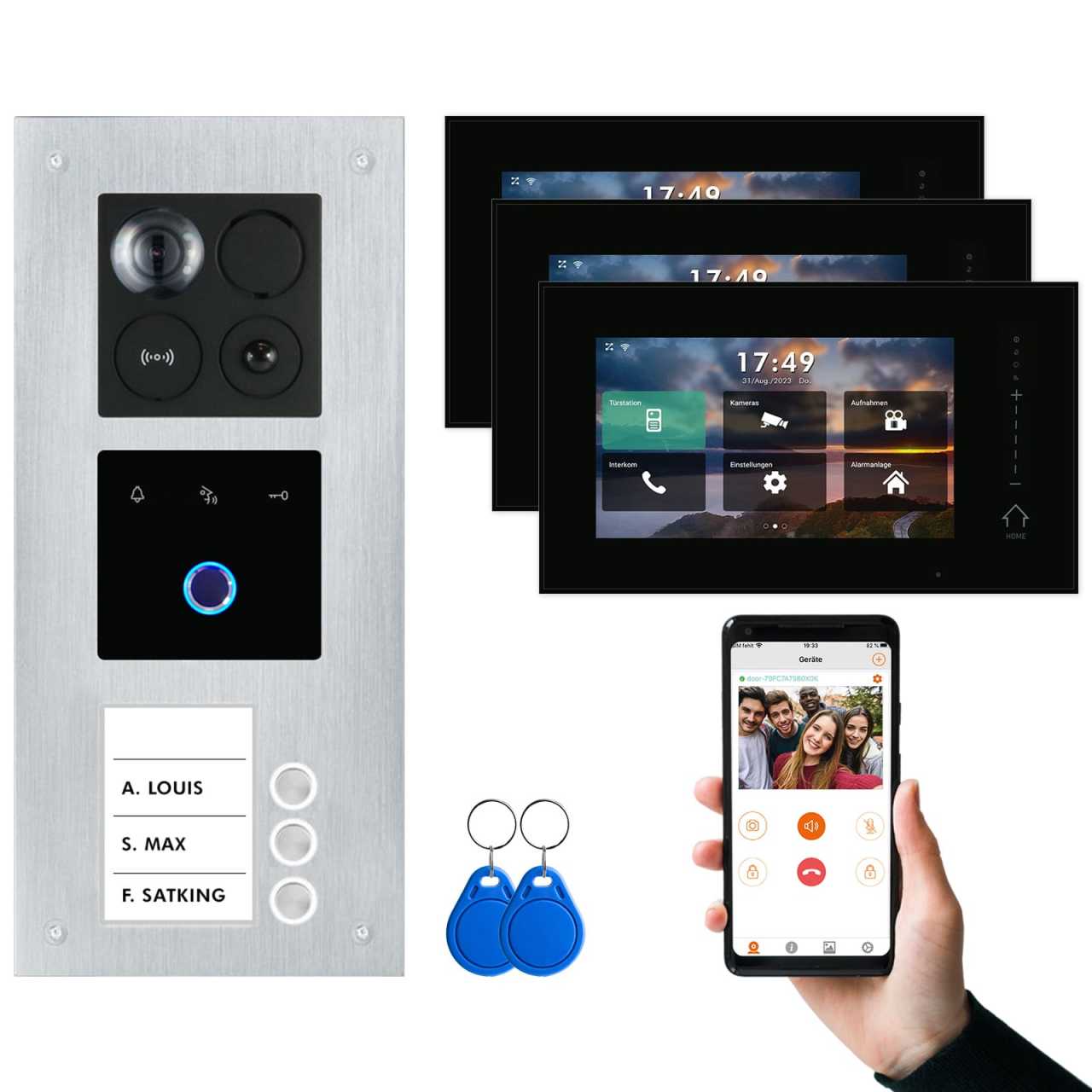 BALTER ERA IP Unterputz Video Türsprechanlagen mit Fingerprint Silber/Schwarz 3 Familienhaus Set 3x 7 Monitor WiFi BALTER ERA IP Unterputz Video Türsprechanlagen mit Fingerprint Silber/Schwarz 3 Familienhaus Set 3x 7 Monitor WiFi von Balter