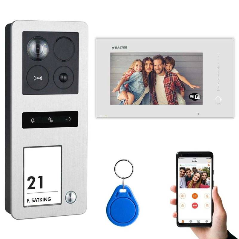 BALTER ERA Silber IP Aufputz RFID Video Türsprechanlagen Set 1 Familienhaus Silber 1x 7 Monitor WiFi von Balter