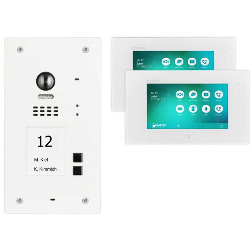 BALTER EVIDA Edelstahl Video Türsprechanlage 7 JUNO Monitor RFID Weiß/Weiß 2 Familienhaus Set von Balter