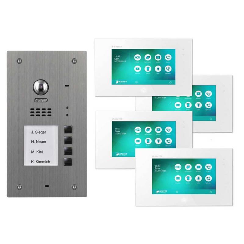 BALTER EVIDA Silber RFID Edelstahl Video Türstation 4 Teilnehmer 2-Draht BUS 170° Kamera von Balter