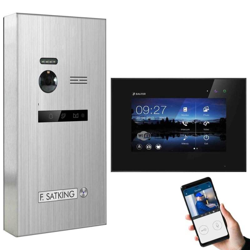 BALTER EVO Aufputz Edelstahl Video Türsprechanlagen Silber/Schwarz Set 1 Familienhaus Silber 1x 7 Monitor WiFi von Balter