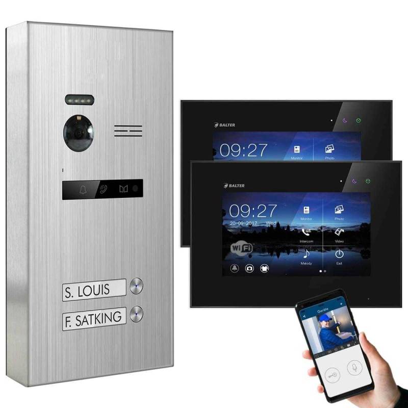 BALTER EVO Aufputz Edelstahl Video Türsprechanlagen Silber/Schwarz Set 2 Familienhaus Silber 2x 7 Monitor WiFi von Balter