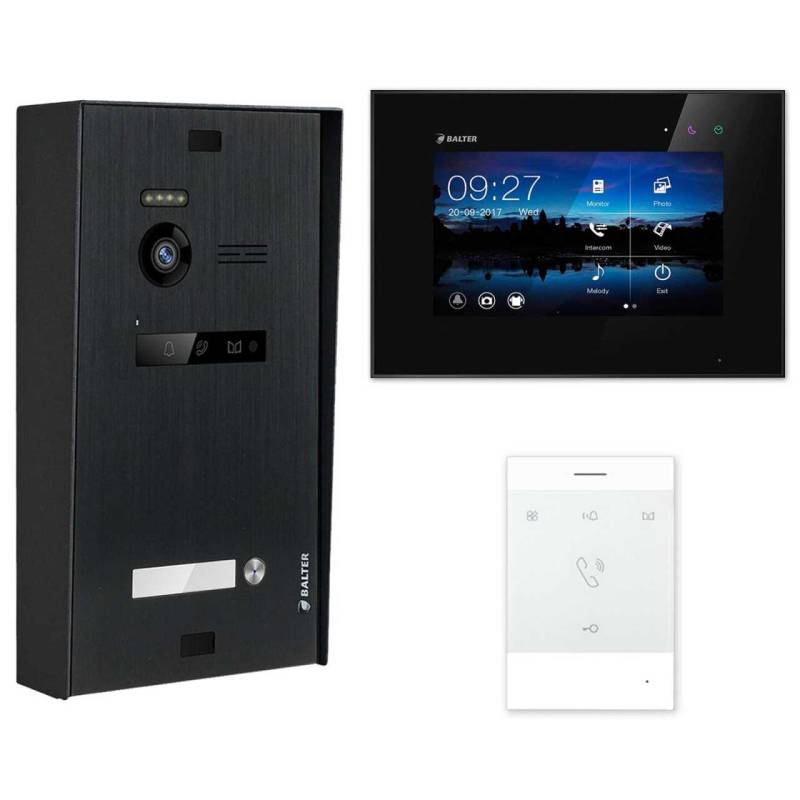 BALTER EVO Aufputz Video Türsprechanlagen Schwarz/Schwarz Set 1 Familienhaus Schwarz 1x 7 Monitor + 1x Talk von Balter
