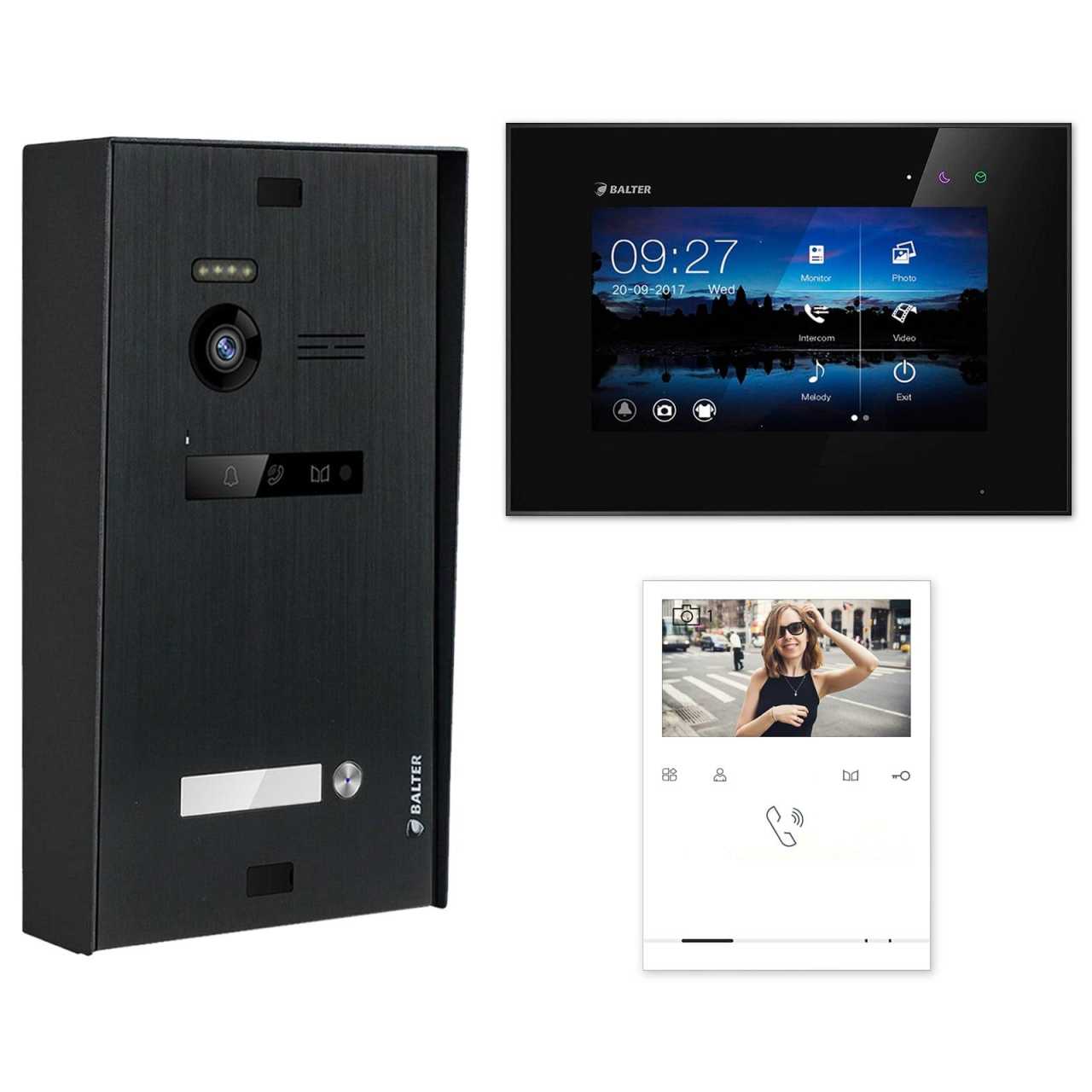 BALTER EVO Aufputz Video Türsprechanlagen Schwarz/Schwarz Set 1 Familienhaus Schwarz 1x 7 Monitor + 1x Quick von Balter