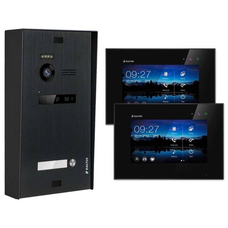 BALTER EVO Aufputz Video Türsprechanlagen Schwarz/Schwarz Set 2x 7 Monitor 1 Familienhaus Schwarz von Balter