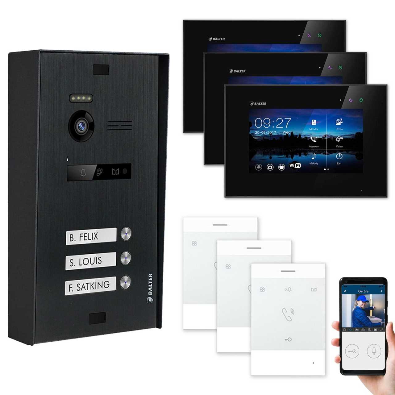BALTER EVO Aufputz Video Türsprechanlagen Schwarz/Schwarz Set 3 Familienhaus Schwarz 3x 7 Monitor WiFi + 3x Talk BALTER EVO Aufputz Video Türsprechanlagen Schwarz/Schwarz Set 3 Familienhaus Schwarz 3x 7 Monitor WiFi + 3x Talk von Balter