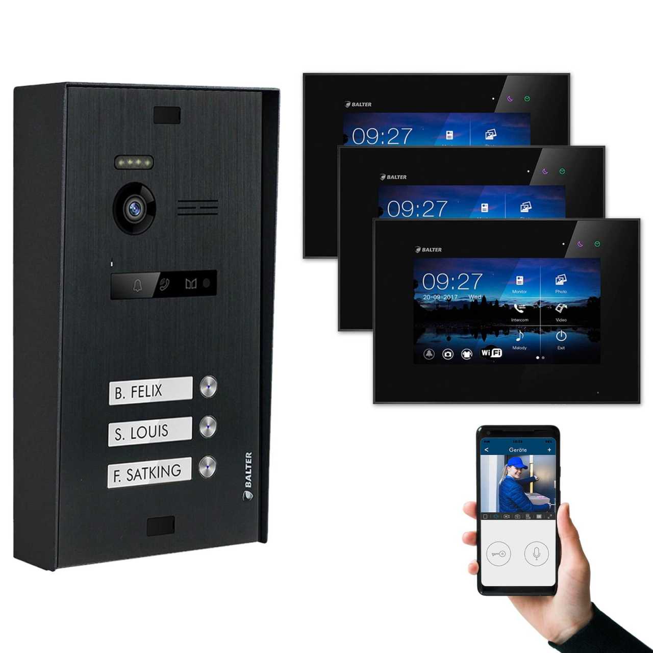 BALTER EVO Aufputz Video Türsprechanlagen Schwarz/Schwarz Set 3 Familienhaus Schwarz 3x 7 Monitor WiFi BALTER EVO Aufputz Video Türsprechanlagen Schwarz/Schwarz Set 3 Familienhaus Schwarz 3x 7 Monitor WiFi von Balter