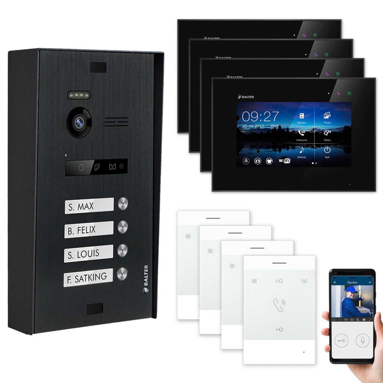 BALTER EVO Aufputz Video Türsprechanlagen Schwarz/Schwarz Set 4 Familienhaus Schwarz 4x 7 Monitor WiFi + 4x Talk BALTER EVO Aufputz Video Türsprechanlagen Schwarz/Schwarz Set 4 Familienhaus Schwarz 4x 7 Monitor WiFi + 4x Talk von Balter