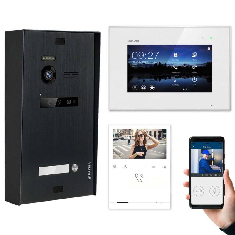 BALTER EVO Aufputz Video Türsprechanlagen Schwarz/Weiß Set 1 Familienhaus Schwarz 1x 7 Monitor WiFi + 1x Quick von Balter